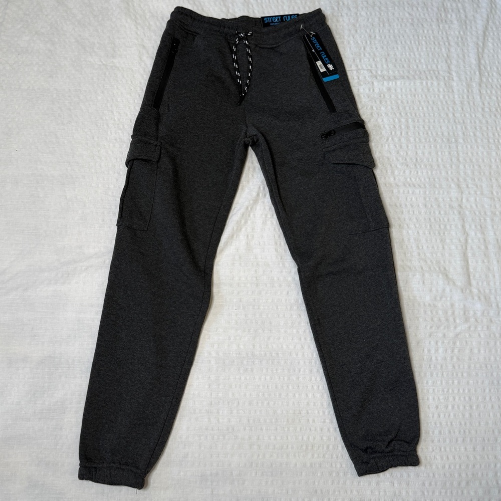 Kids Cargo Fleece Jogger Sweatpants Size 10-12 Boys Gray Pull-on Pants NWT